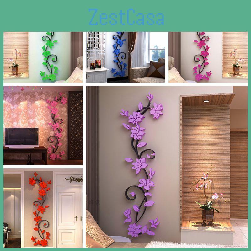 Decalque Flor 3d Espelho Adesivo de Parede Diy Removível Arte Mural Casa Quarto Presente Decoração