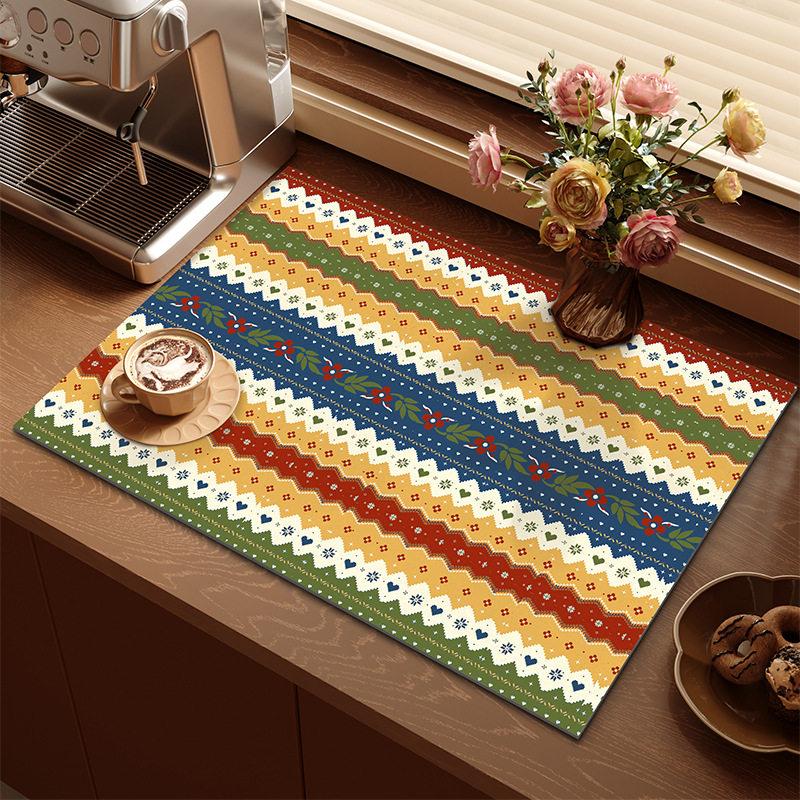 Pastel Color Block Drying Mat Patchwork Print Waterproof Non Slip Pad For Coffee Bar Kitchen Worktop Decor Kitchen Mat