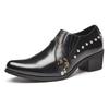 Retro High-heeled Pointed Leather Shoes Men's Large-size Business Dress Casual Shoes European and American Fashion Rivets Cuban Shoes Men