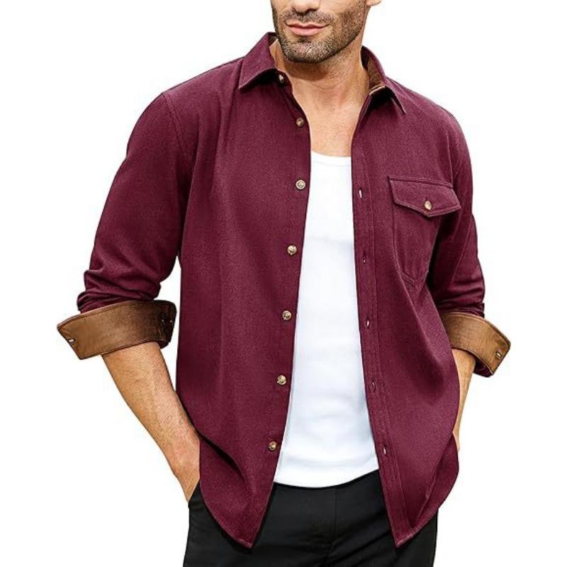 Autumn Long-sleeved Plain Collar Daily Vacation Solid Color Men's Shirt