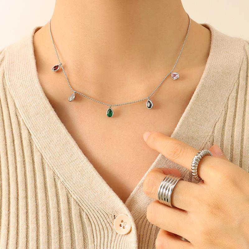 Trendy European & American Colorful Zircon Pendant Necklace