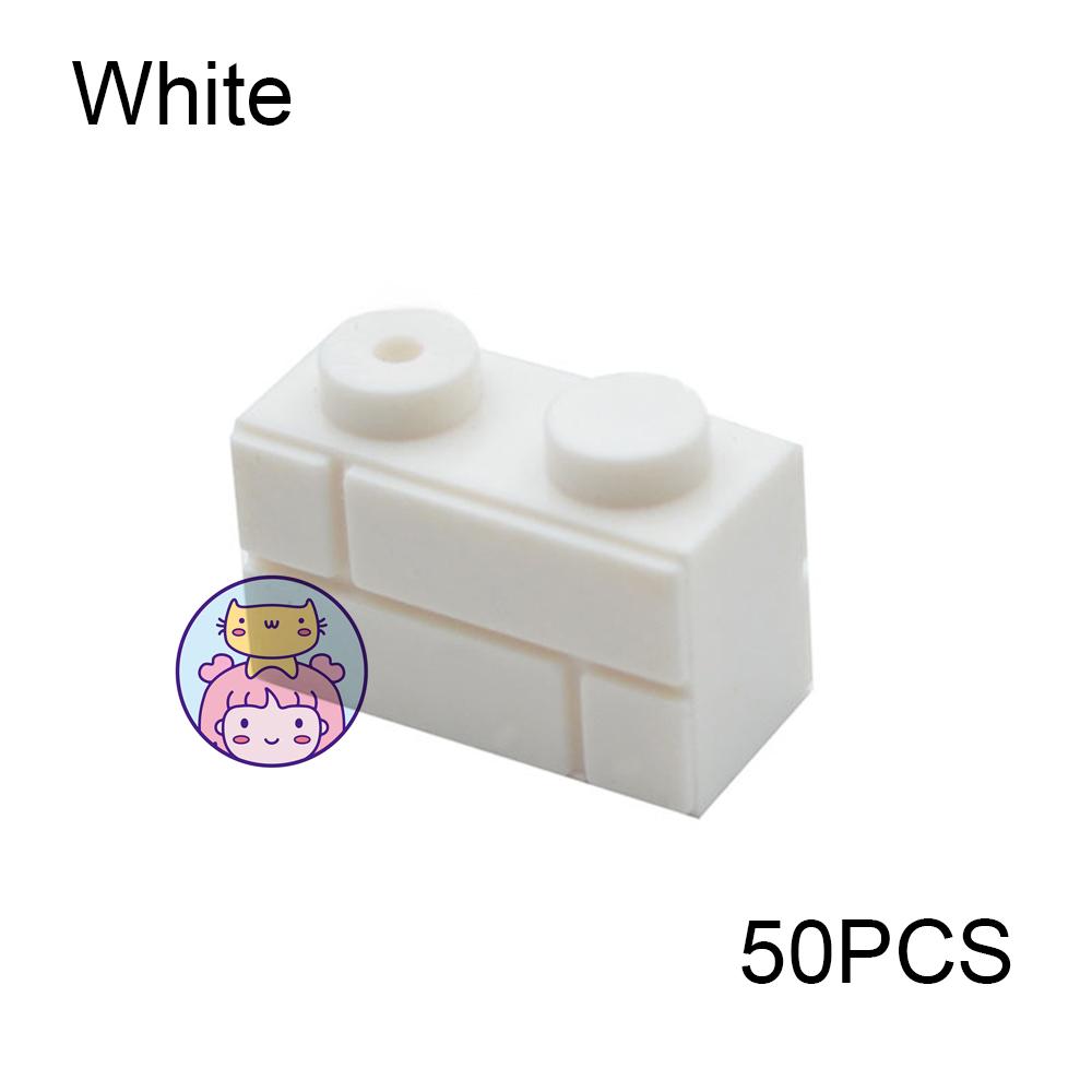 50pcs Wall Striped Bricks MOC 1x2 Building Blocks Toys Palace Castle Creative Figures Military House Wall Transparency Parts