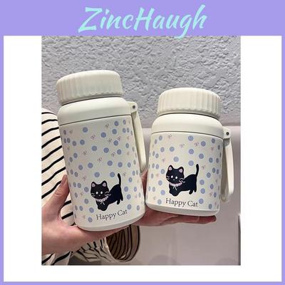 Cat Pattern Insulated Large Capacity Water Bottle With Leakproof Lid For Students And Commuters