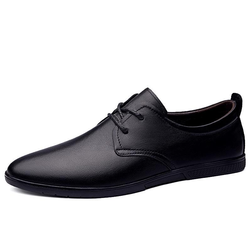 Men s Trendy Round Toe Leather Lace-up Business Casual Shoes 44 чёрный