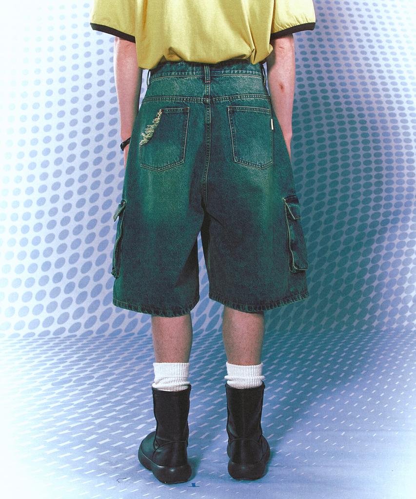 MAINBOOTH Vintage Cargo Denim Shorts(Blue)