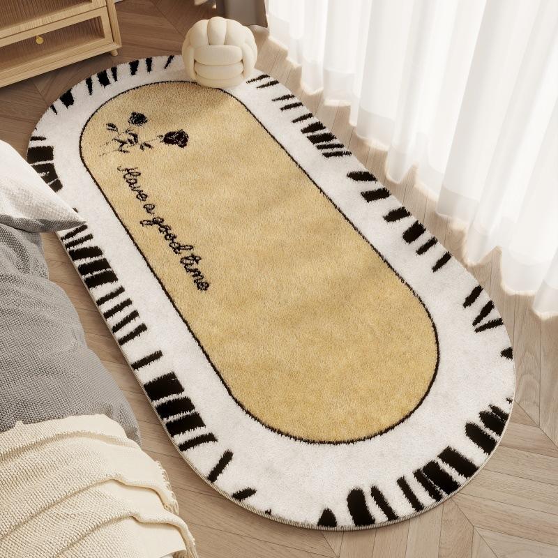 Ovaler Kamelien-Imitationskaschmir-Teppich Kleiner Duft Mädchen Schlafzimmer Dekoration Bettdecke Zuhause Langer Streifen Bodenteppich