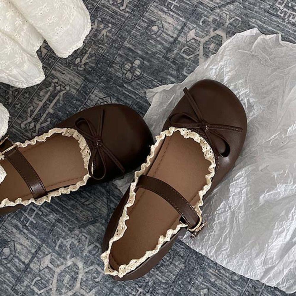 Lolita Couro PU Sapatos JK Planos Laço Doce Slip-on Mocassins Sola Macia Renda Franzido Sapatos Mary Jane Femininos