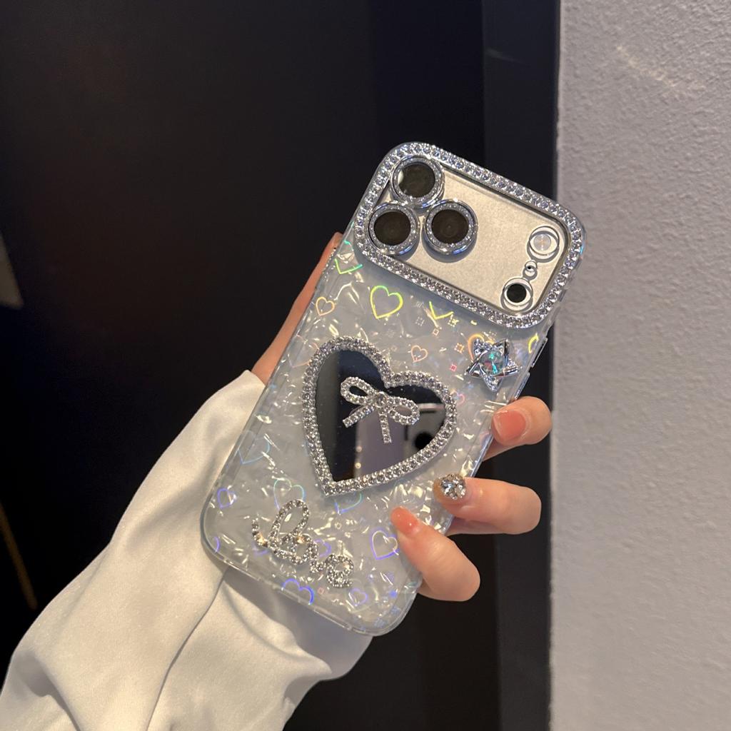 Fine Hole Love Shell Pattern Is Suitable for iPhone17ProMax/15Pro Mobile Phone Case Love Mirror IP15.