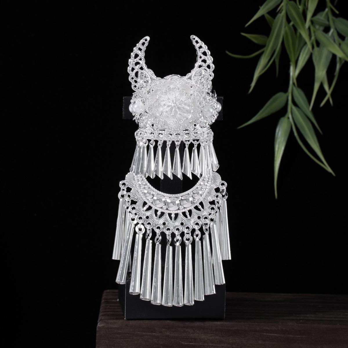 Guizhou Miao Pearl Tassel Silver Hat Magnet - Exquisite Tourist Souvenir Gift