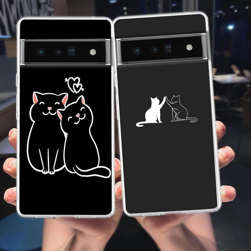 Phone Case Cover for Google Pixel 9 8 7 6 5 4 4XL 7A 6A 5A 4A 3A Pro XL 5G Transparent Soft TPU Shell Cute Line Cat Pattern Bags