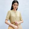 100% Mulberry Silk] Summer Stand Up Collar, Buckle, Tassel, Elegant and Casual Silk Top T-shirt for Women