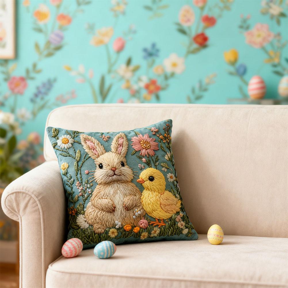 18 Zoll Dorf Hase Blume Dekorative Kissenbezüge, Bunte Bauernhaus Garten Überwurf Kissenbezug Osterhase Druck Kissenbezug