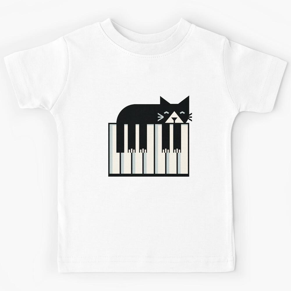 Piano musical cat - black natural white and bunny grey Kids T-Shirt 130