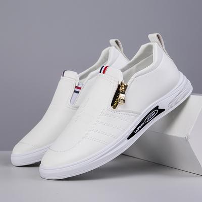 Heren Leren Slip-On Sneakers Zijrits Decoratie Platte Antislip Casual Wandelschoenen Dagelijkse Skate Schoenen