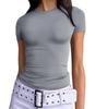 European and American Summer Women's Slimming Milk Silk Pullover T-shirt, Round Neck Fashion Top, High-end Women's Outerwear
