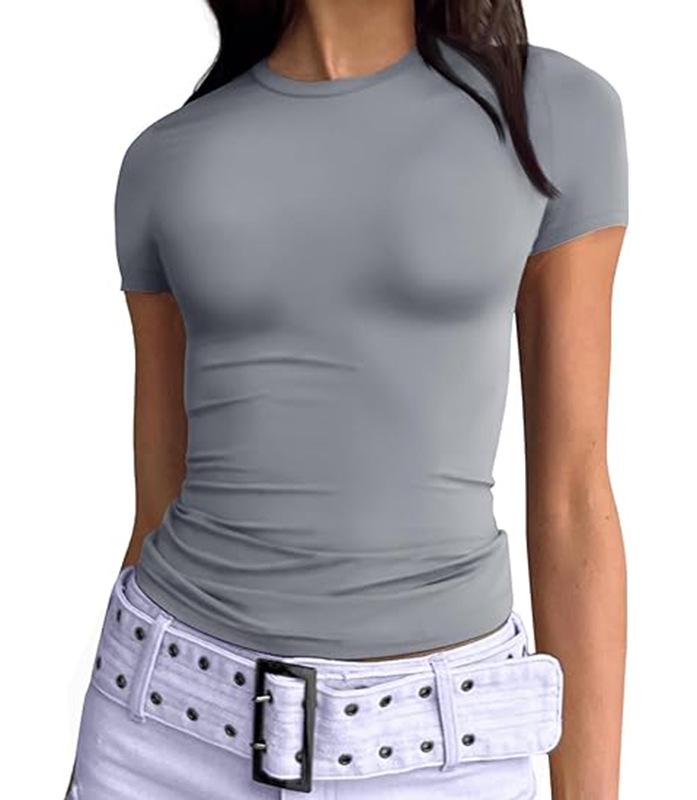 European and American Summer Women's Slimming Milk Silk Pullover T-shirt, Round Neck Fashion Top, High-end Women's Outerwear