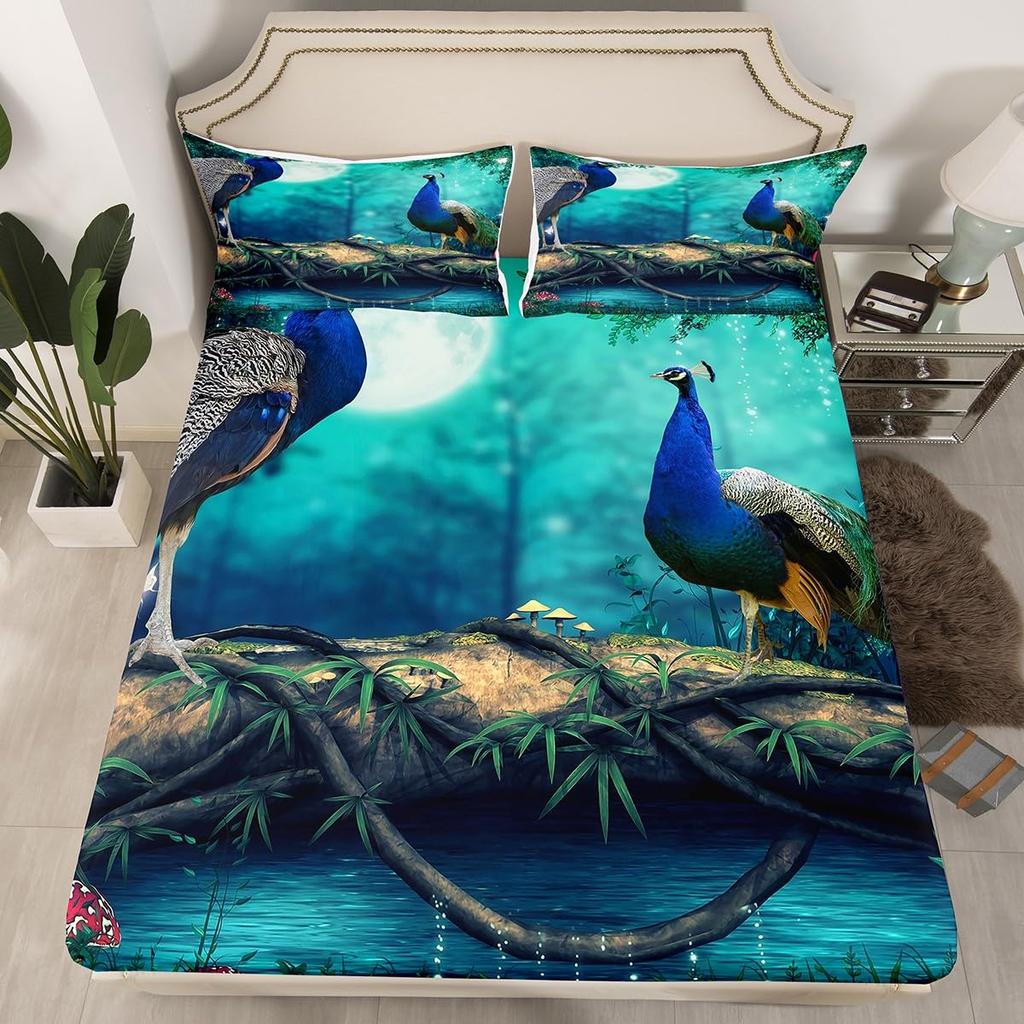 Floral Peacock Comforter Set Twin King Full Size, Bedding Set for Kids,Quilt Cover Peacock Duvet Set Girl Bedroom Decor 3 Pieces