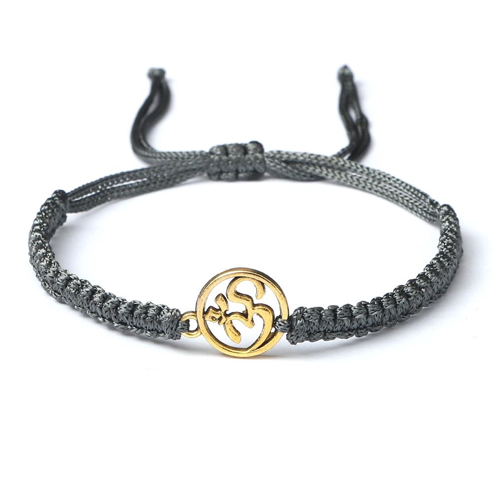 Summer Letter Woven Bracelet with Om Symbol Pendant - Handmade Flat Knot Design