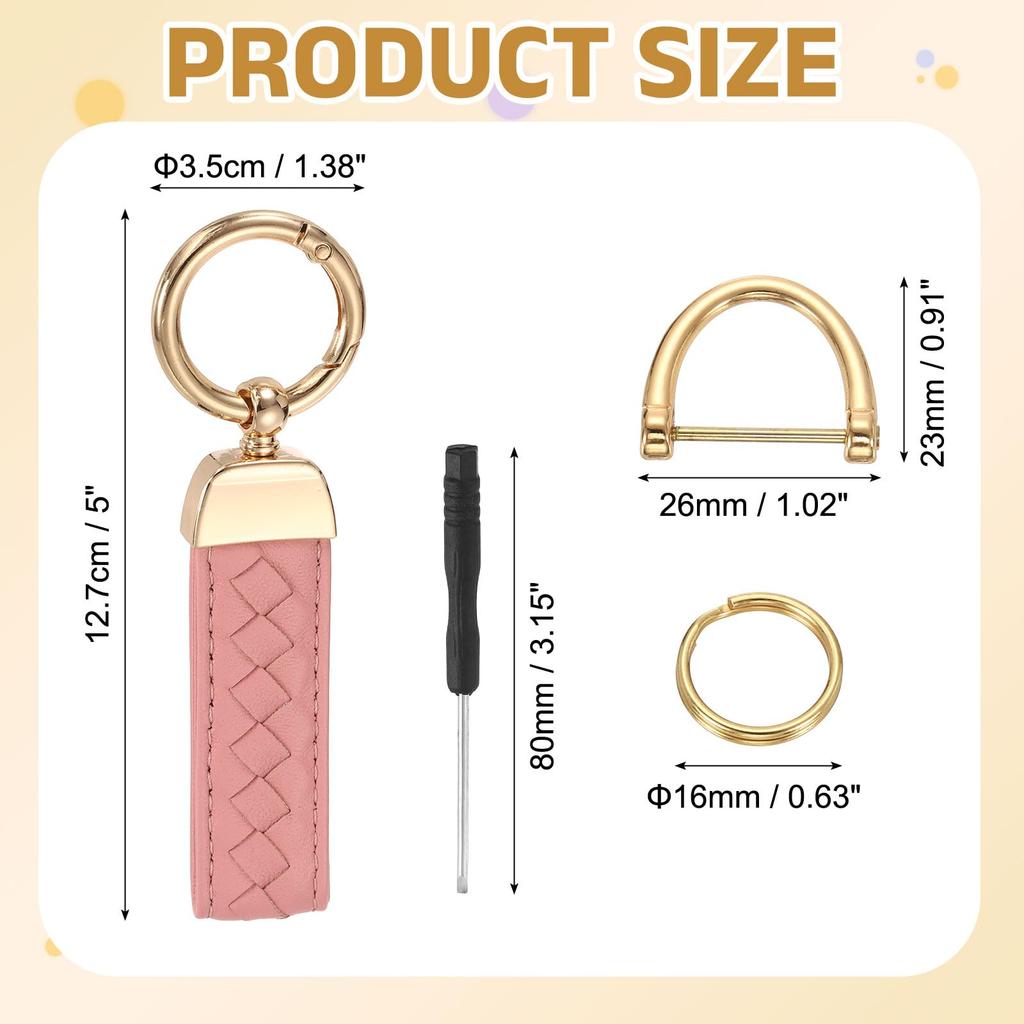 Leather Car Gift Keychain with Gold Key Pink [uxcell] D-ring Anti-Loss Function, Ring, Unisex,