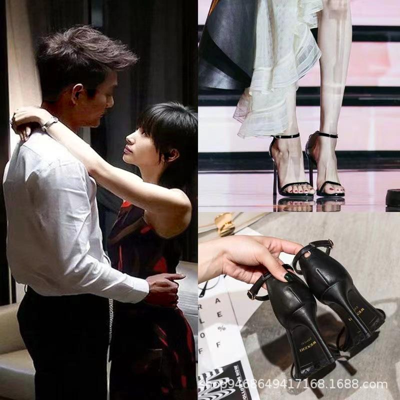 Sandale cu un singur cuvânt, pantofi pentru femei, vara 2025, tocuri subțiri noi, sexy, o sută de fete franceze, pat, tocuri înalte, modă