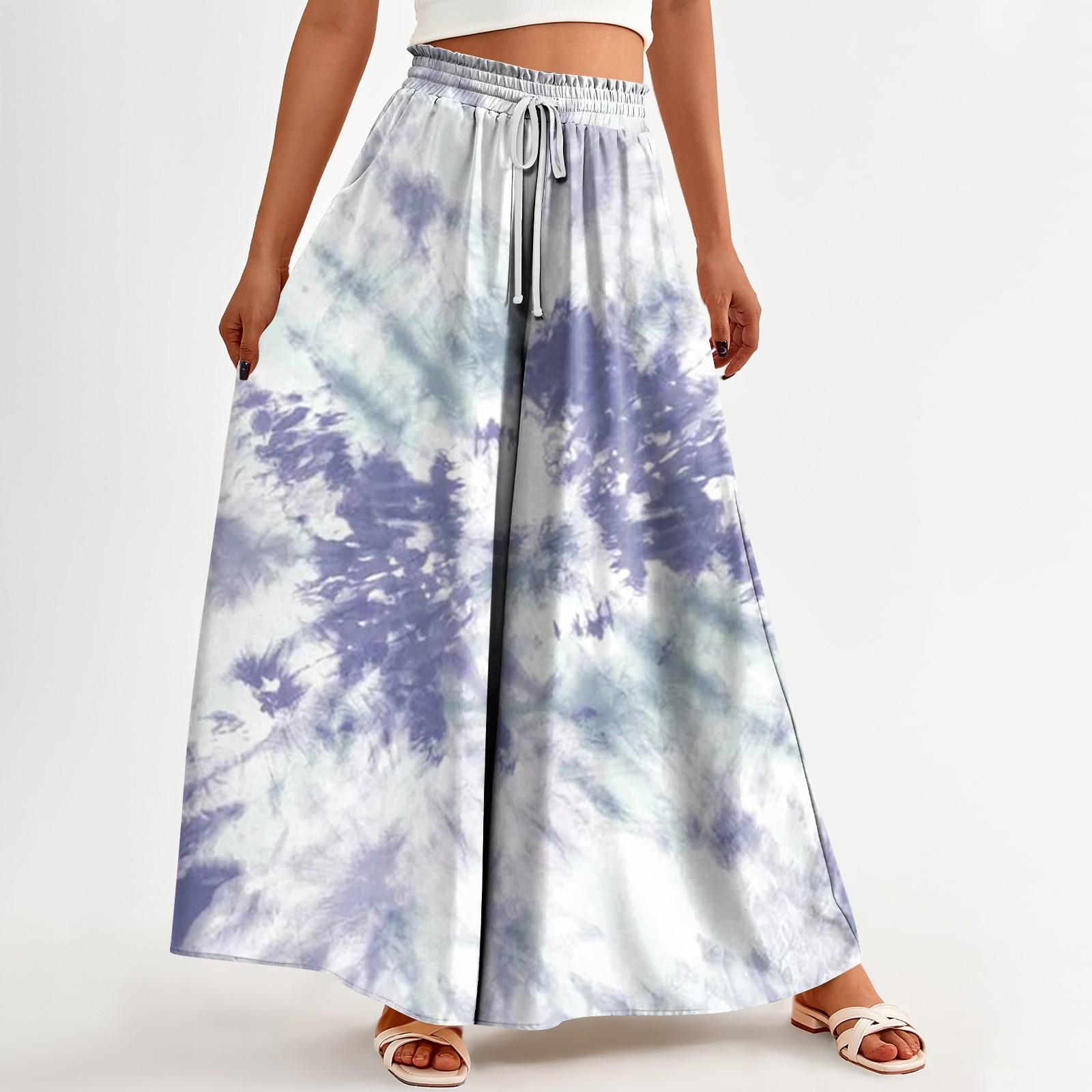 

Женские брюки с принтом и широкими штанинами, с карманами, с высокой талией, на кулиске, свободные, повседневные XL белый