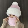 Fashion Solid Color Plush Beanie Hats Scarf Set Women Warm Hat Neck Warmer Autumn Winter Windproof Cycling Bib Hood