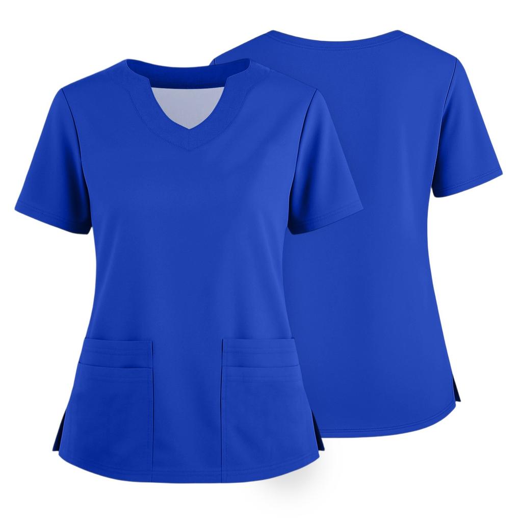 Women's Short Sleeved Solid Color V-neck Buttonable Side Slit Top T-shirt