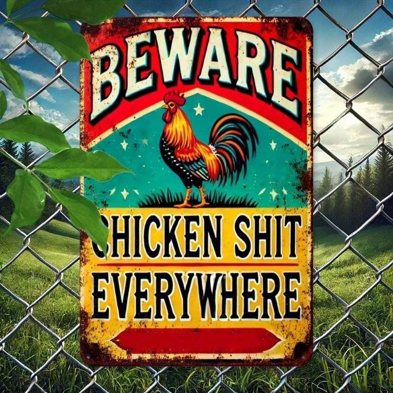 

Metal Wall Art Attention Chicken Poop Sign for Garden Yard Decor