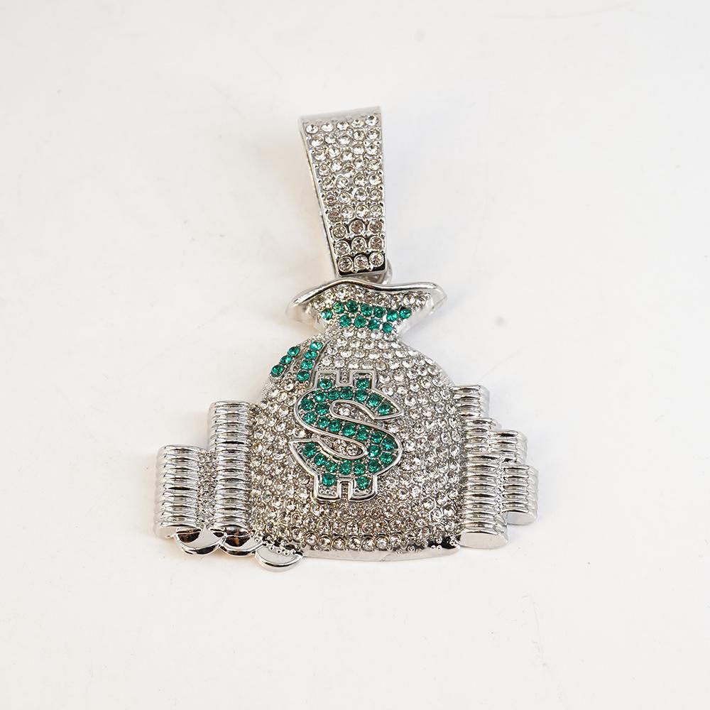 Popular diamond-encrusted money bag pendant, new alloy necklace, daily casual wear, personalized hip-hop Cuban chain.