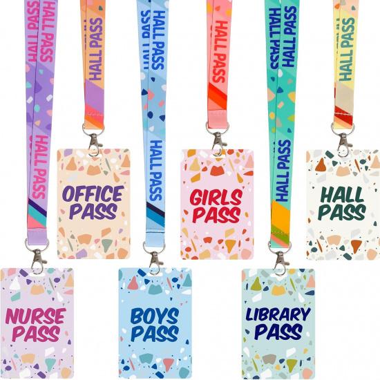 WorldBazaar Terrazzo Tones Hall Pass Lanyards and School Passes Set of 6 Unbreakable Hall School Passes Teacher Supplies for Classroom Passes