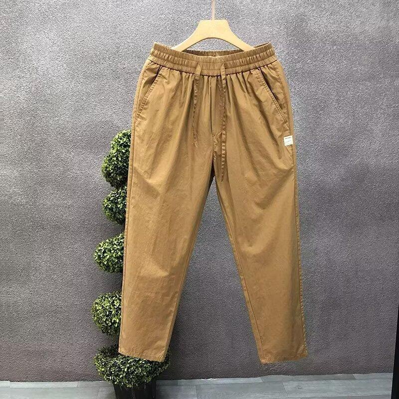 New Summer Simple Solid Color Casual Pants for Men's Fashionable Light Luxury Handsome Elastic Waist Straight Trousers