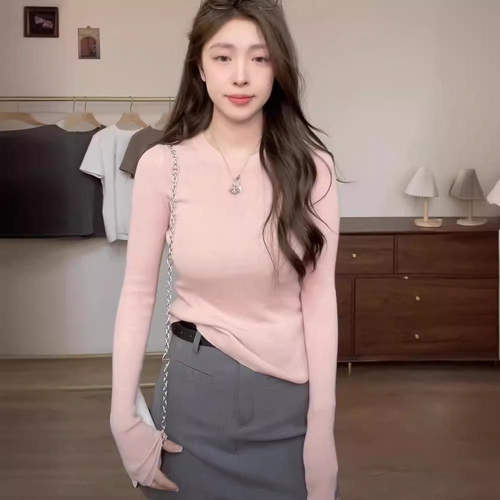 

Pure Desire Slim Fit трикотажный топ с длинным рукавом для женщин, ранняя весна 2024 года, мятно-зеленый слегка полупрозрачный мягкий вощеный топ One Size