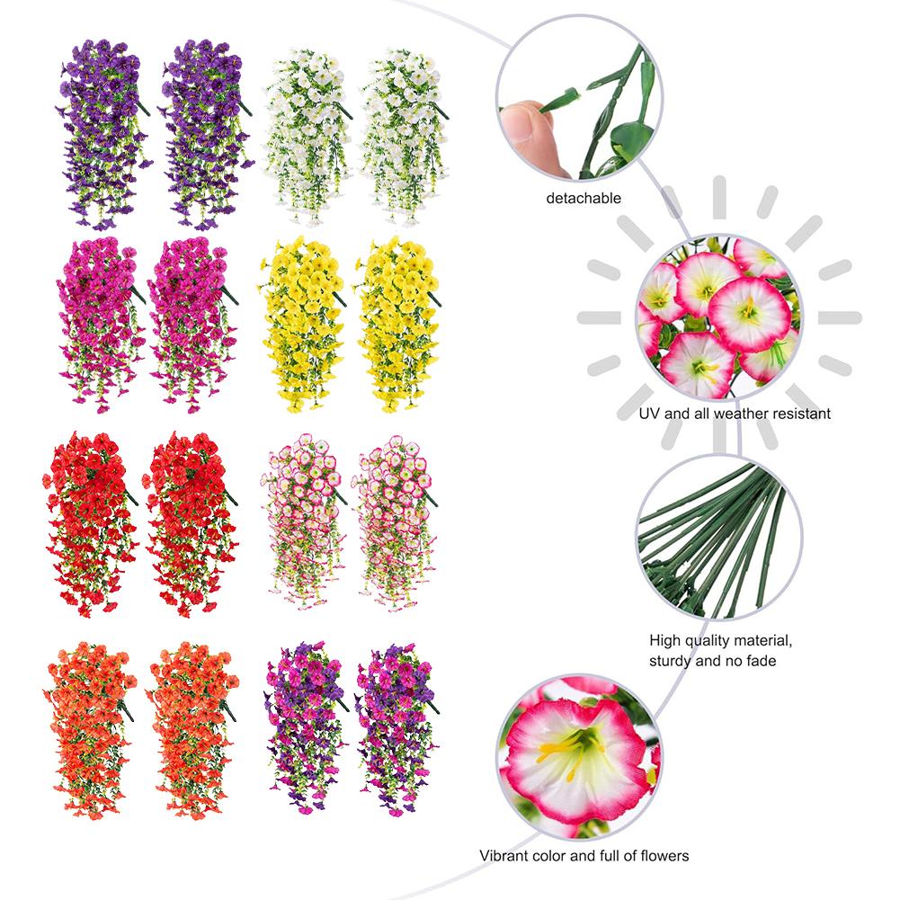 2/4 ST Konstgjorda Hängande Blommor UV-beständiga Morgonvinda Rankor Realistiska Hängande Växter för Trädgård Uteplats Balkong Gård Dekor