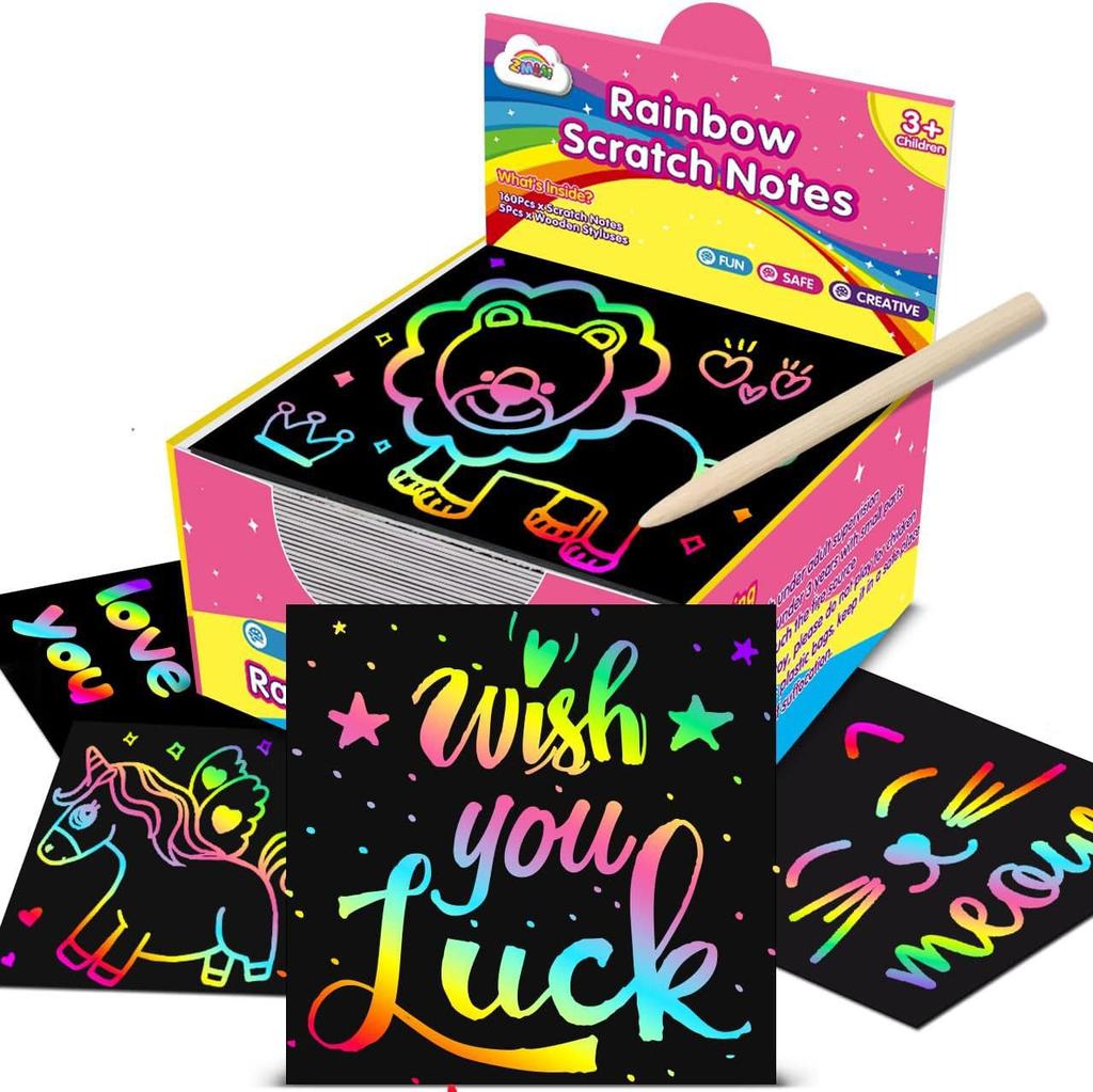 100Pcs  Color  Scratch  Notes Paper Pad Cards With pen Children Kids Draw Painting Toys Craft Gift DIY Toys