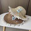 Sweet Lace Butterfly Handmade Crochet Straw Hat Female Summer Seaside Vacation Beach Hat Breathable Sun Protection Foldable Cool Hat