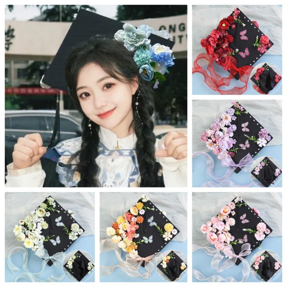 

Master Academic Hat with Tassels Bachelor Trencher Cap Material Package Graduation Season зелений