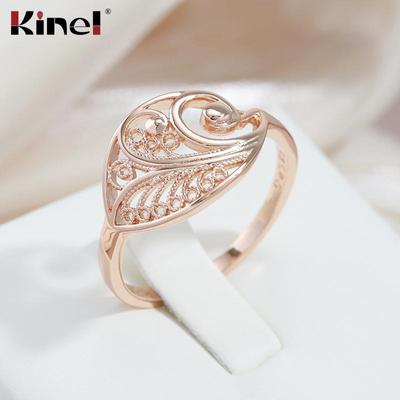 Fedi nuziali color oro rosa con fiore cavo Kinel per donna