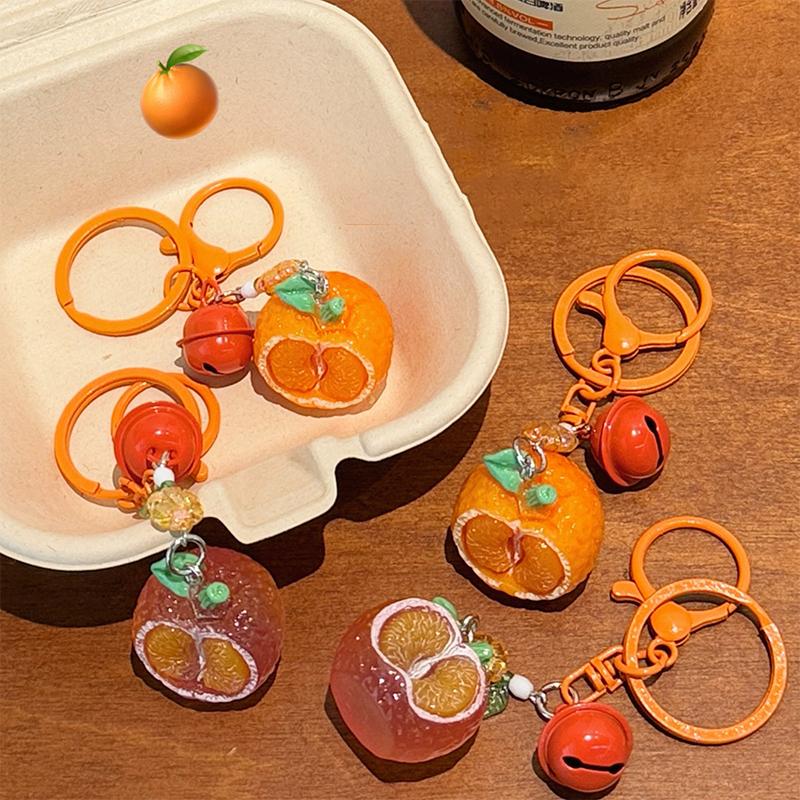 Creative 3D Orange Keychain Bell Pendant Decorative Backpack Accessories Cute Resin Fruit Keychain Couple Small Gift