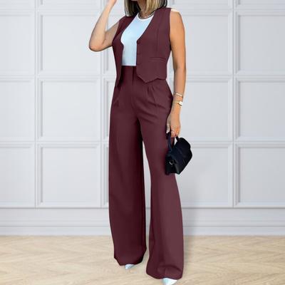 Damen Westen-Sets Elegantes Zweiteiliges Set fürs Büro Ärmelloser Blazer mit Knopfleiste Weste Weites Bein Hosen-Set Sommer-Arbeitsoutfit
