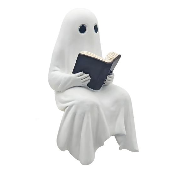 Ghost Reading Statue Resin Sitting Ghost Figurine Reading A Book