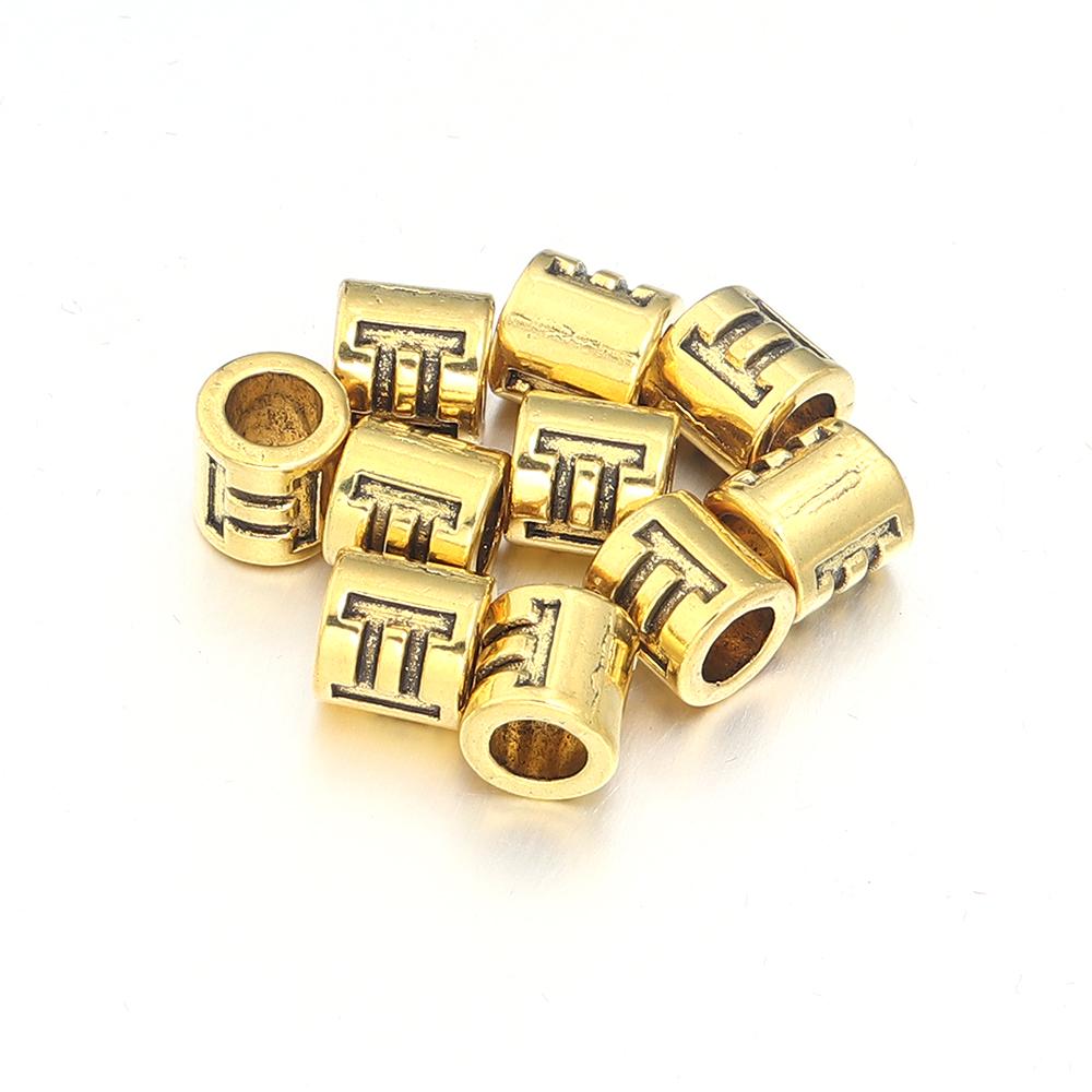 60pcs/lot Twelve Constellations Beads Alloy Beads Big Hole Tube Beads Spacer Loose Beads For Jewelry Making DIY Accessories