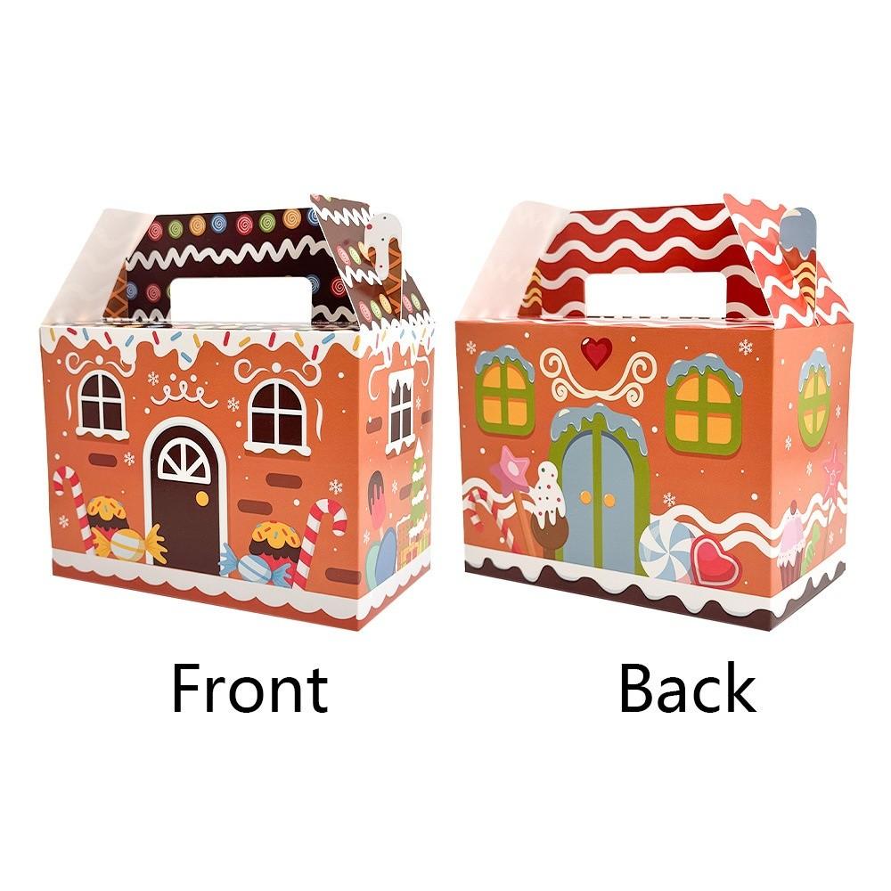 12PCS With Handle Christmas Gift Box Gingerbread House Cartoon Design Merry Christmas Decoration Packaging Box Candy Cookies