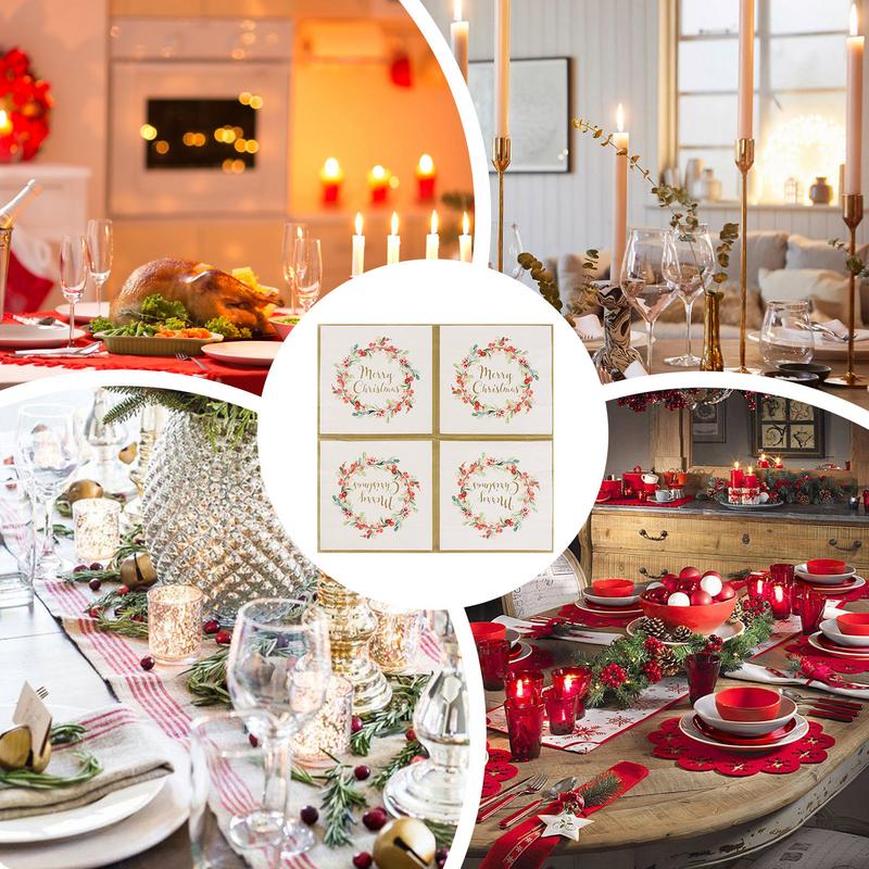 Cocktail Napkins Christmas 20X Berry Wreath Dessert Napkins 2-ply Hand Towels For Christmas Winter Dinner Holiday Parties