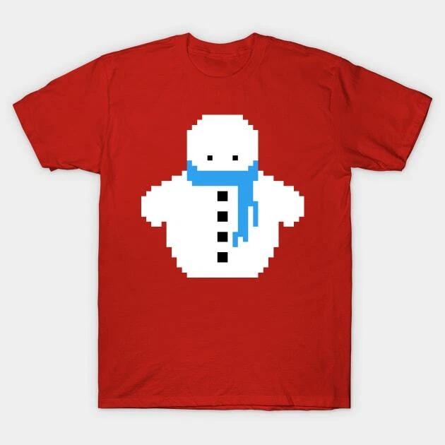Cute Christmas Pixel Snowman Made in Australia T-Shirt L
