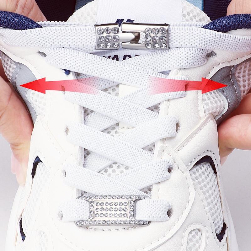 No Tie Shoe Laces Elastic Laces Silver Diamond Buckle Sneakers Tennis Shoelaces Without Ties Flat Shoelace for Shoes Accessories