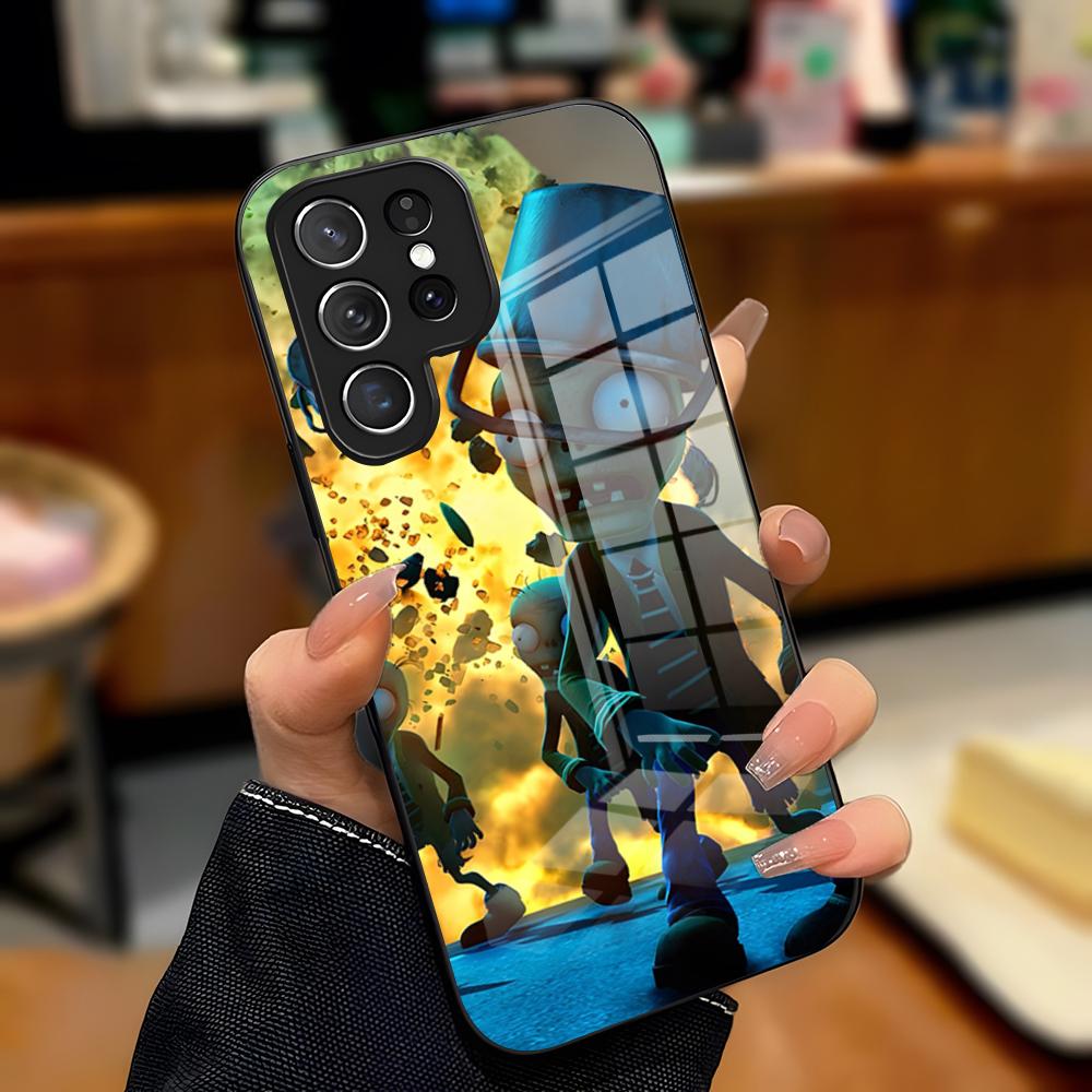P-Plants Vs. Zombies Phone Case For Samsung S25 Plus S20 S20 Plus S22 Ultra S23 FE S21 Plus S21 Ultra Glass Cover