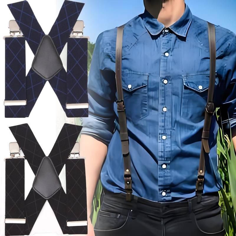 Wide Men 5cm Heavy Duty X Shape Braces Elastic Suspenders Trouser Clips Durable