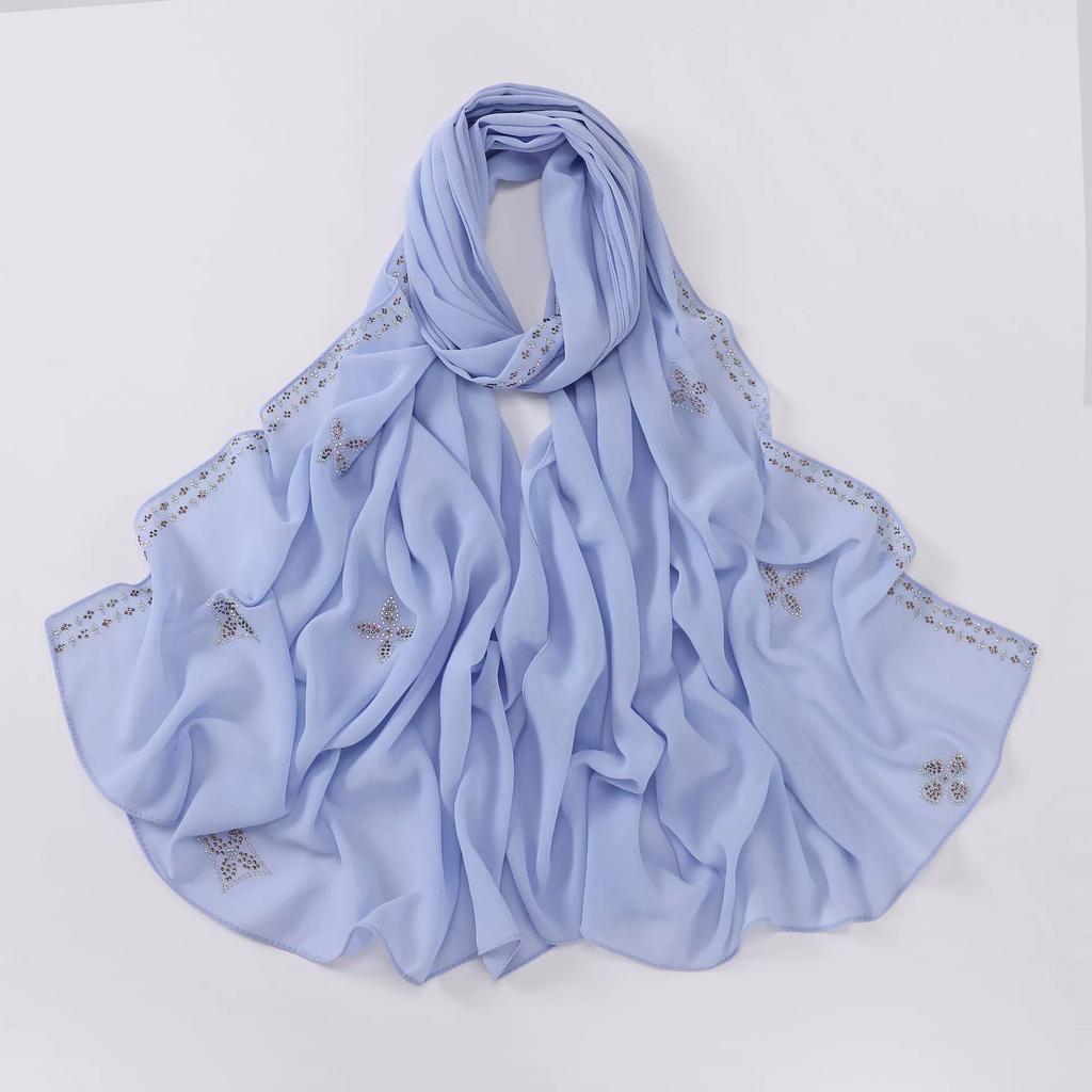 Diamond Pearl Chiffon Hijabs For Women Muslim Fashion Long Shawl Head Wrap For Women Turbans For Women Ramadan Turban Femme