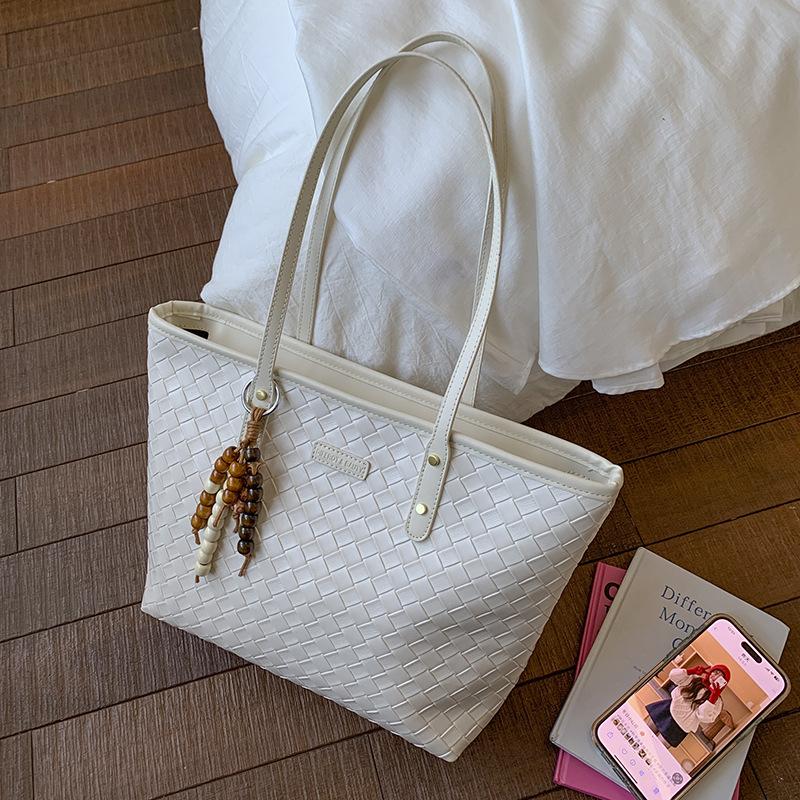 

Премиальная ретро-сумка для通勤 для женщин 2025 новая модная плетеная сумка через плечо большой вместимости портативная сумка-тоут no pendant белый