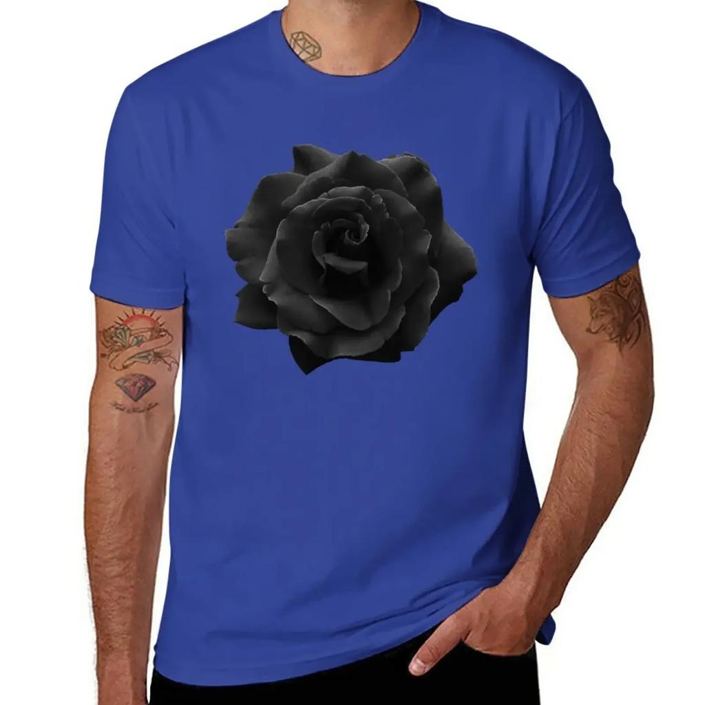 Single Large High Resolution Black Rose. T-Shirt tees new edition plain black t shirts men